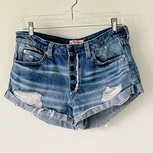 We the Free Denim Distressed Exposed Button Fly Jean Shorts Size 28 - Picture 3 of 12